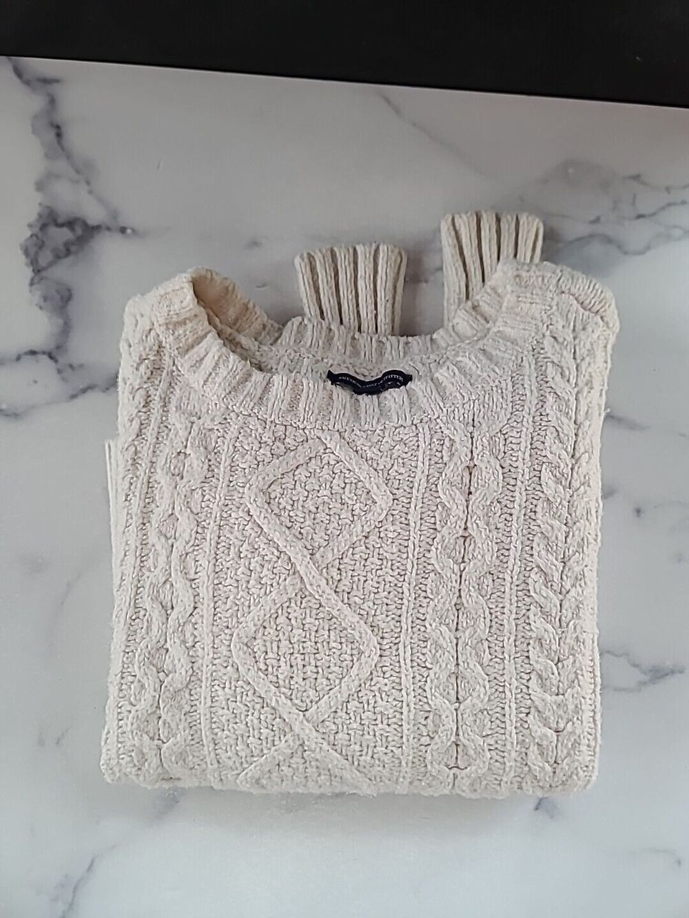 American Eagle Outfitters Women's Impossibly Soft Cable Knit Sweater - Cream